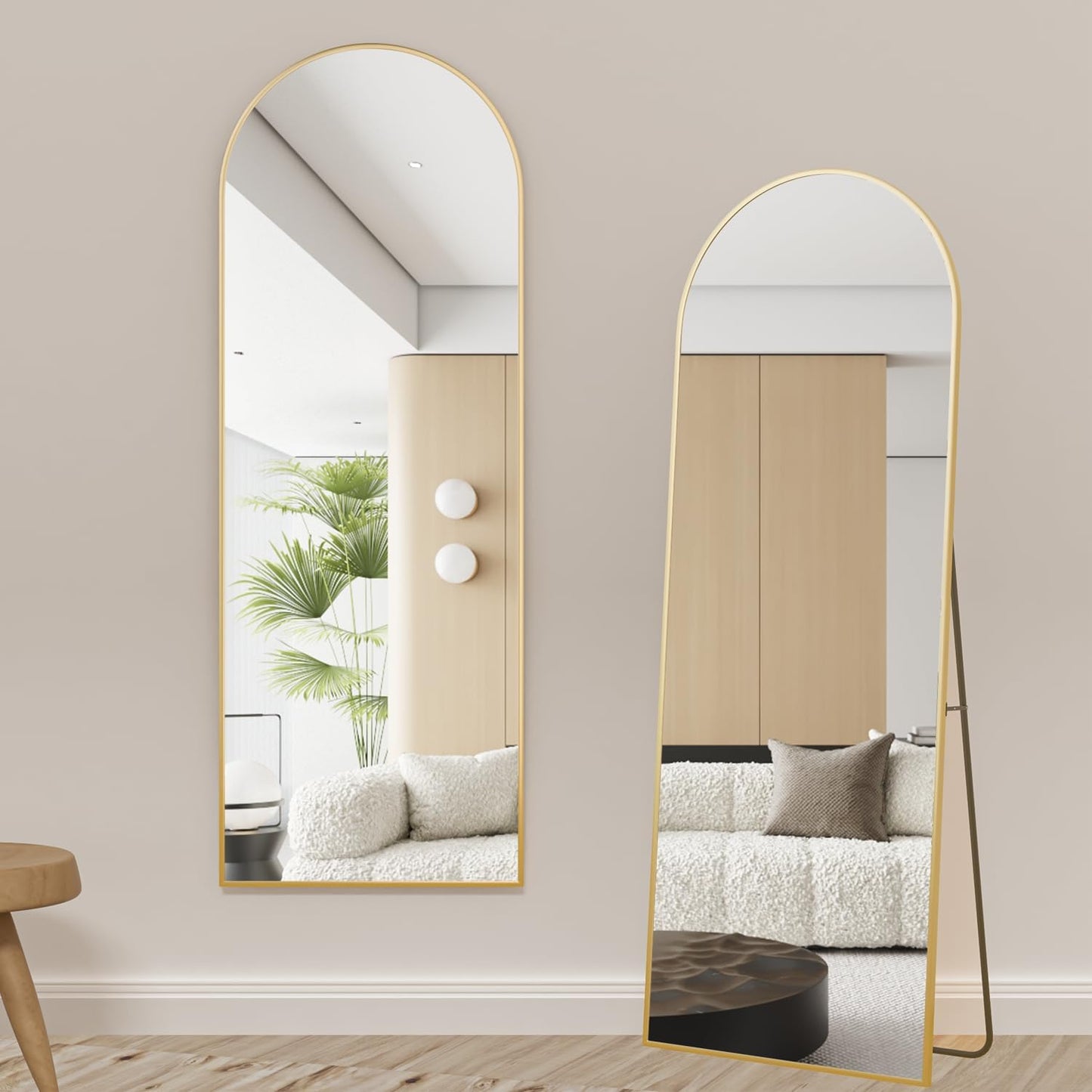 Mirror with Stand, Wall Mirror Gold Arch Full Body Mirror for Hanging or Wall Mounted Bedroom Mirror