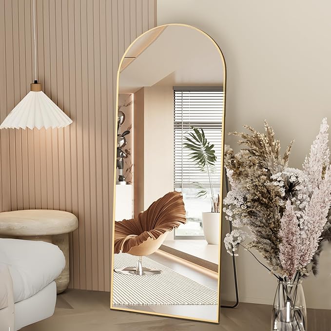 Mirror with Stand, Wall Mirror Gold Arch Full Body Mirror for Hanging or Wall Mounted Bedroom Mirror