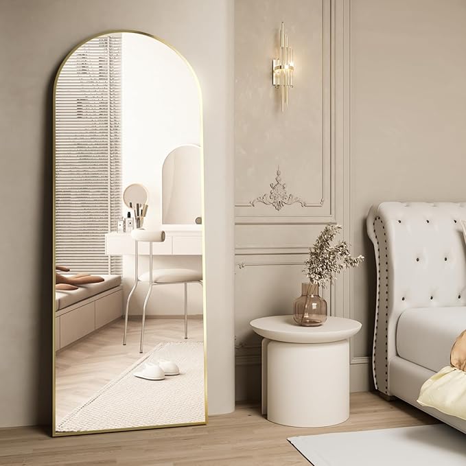 Mirror with Stand, Wall Mirror Gold Arch Full Body Mirror for Hanging or Wall Mounted Bedroom Mirror