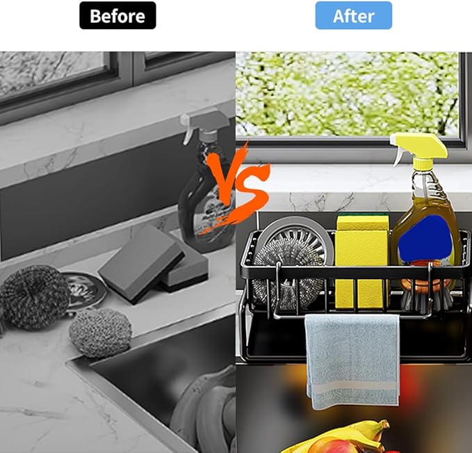 Stainless Steel Kitchen Sink Organizer for Dish Brush, Soap, Scrubber, Dishcloth