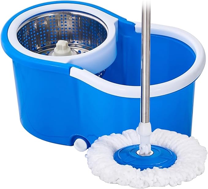 Spin Mop Bucket Set with 2 Microfiber Floor Spin Mop Heads, 6L Mop Bucket with Stainless Steel Wringer