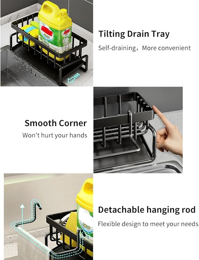 Stainless Steel Kitchen Sink Organizer for Dish Brush, Soap, Scrubber, Dishcloth
