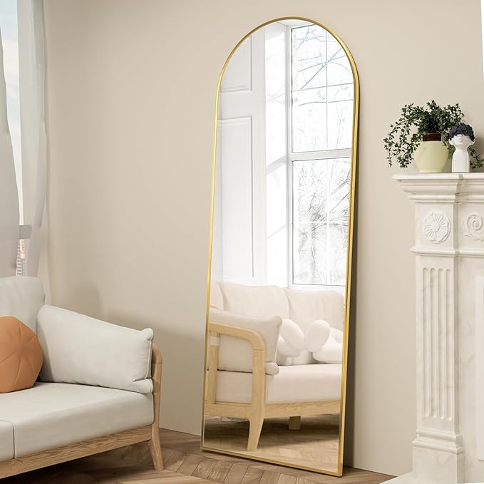 Mirror with Stand, Wall Mirror Gold Arch Full Body Mirror for Hanging or Wall Mounted Bedroom Mirror