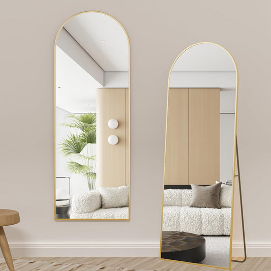 Mirror with Stand, Wall Mirror Gold Arch Full Body Mirror for Hanging or Wall Mounted Bedroom Mirror