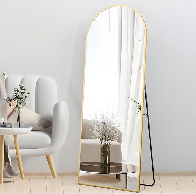 Mirror with Stand, Wall Mirror Gold Arch Full Body Mirror for Hanging or Wall Mounted Bedroom Mirror