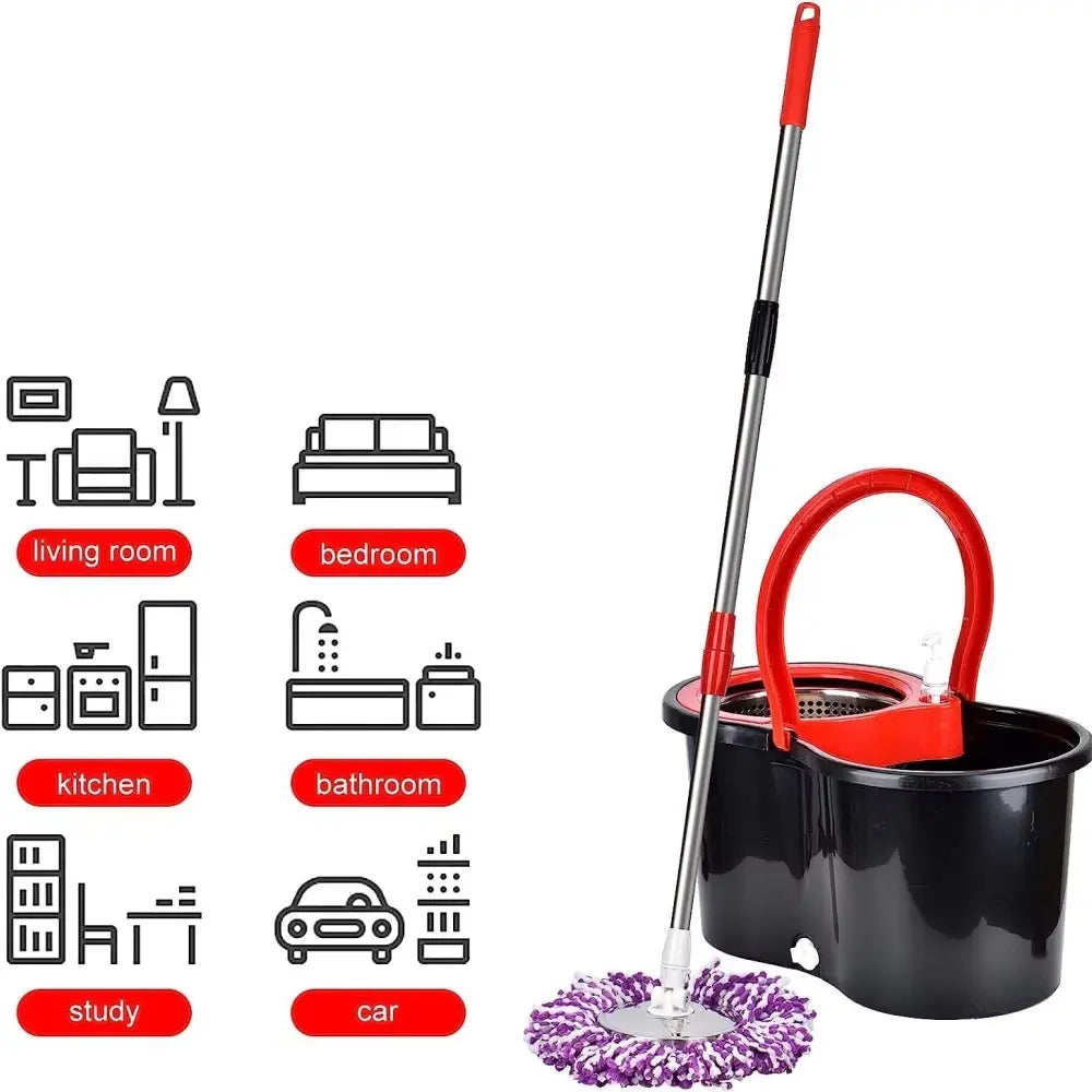 Spin Mop and Bucket with Wringer Set on Wheels, 360° Spinning Mop Bucket System