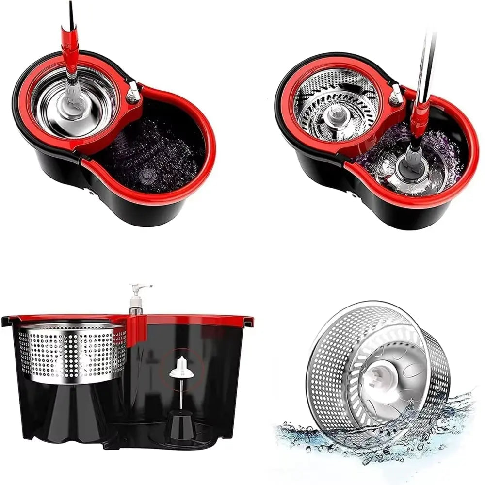 Spin Mop and Bucket with Wringer Set on Wheels, 360° Spinning Mop Bucket System